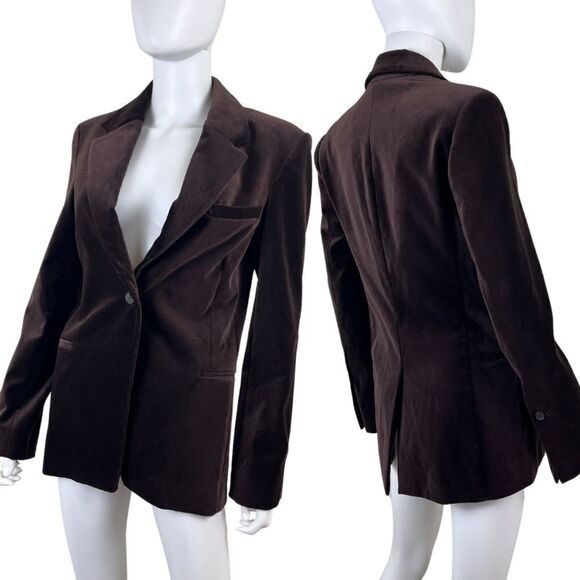 Frame Womens Brown Velvet Single Button Cotton Blazer NEW Jacket Modern Office - Picture 1 of 17